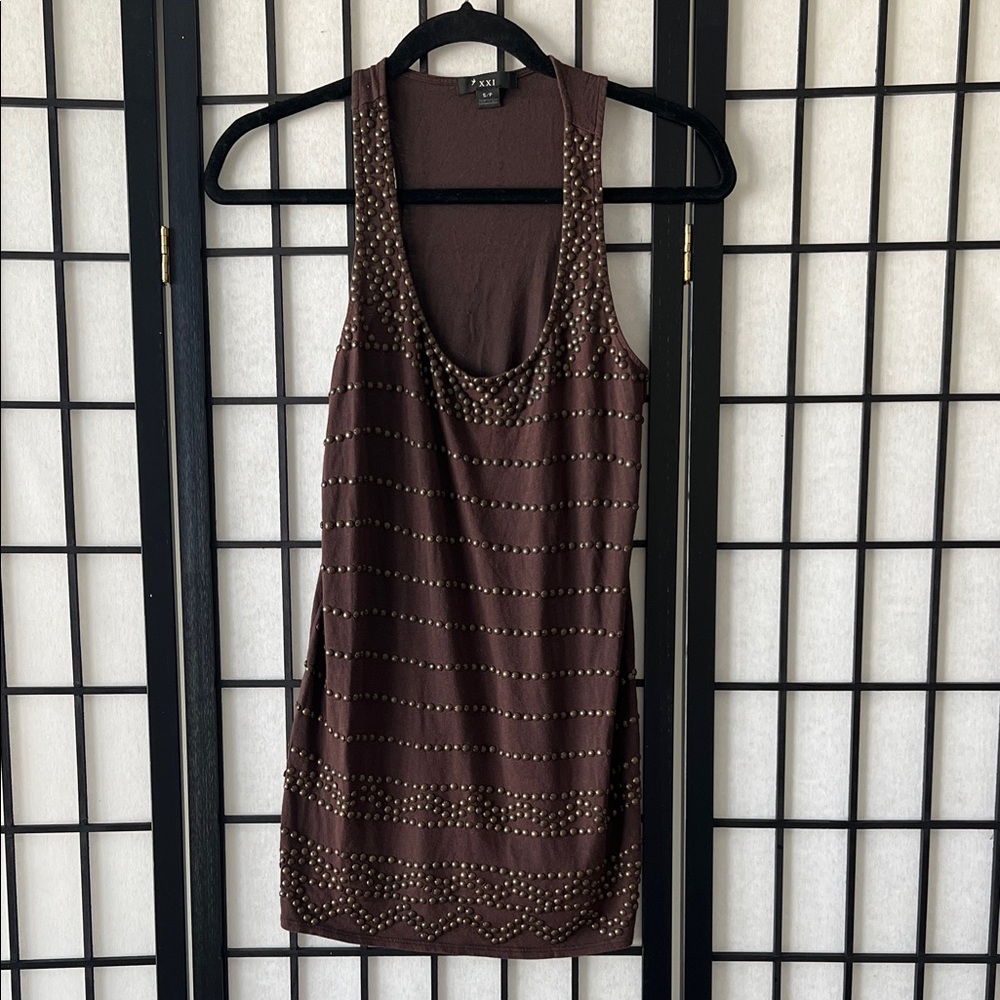 Brown Studded Long Tank